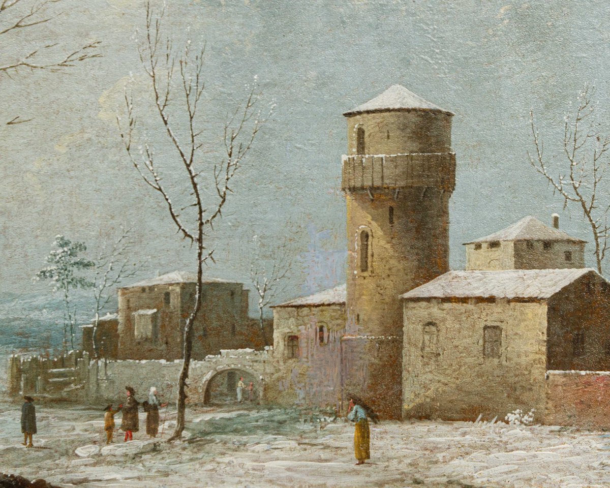 18th Century, Snowy Landscape With A Castle And Figures-photo-5