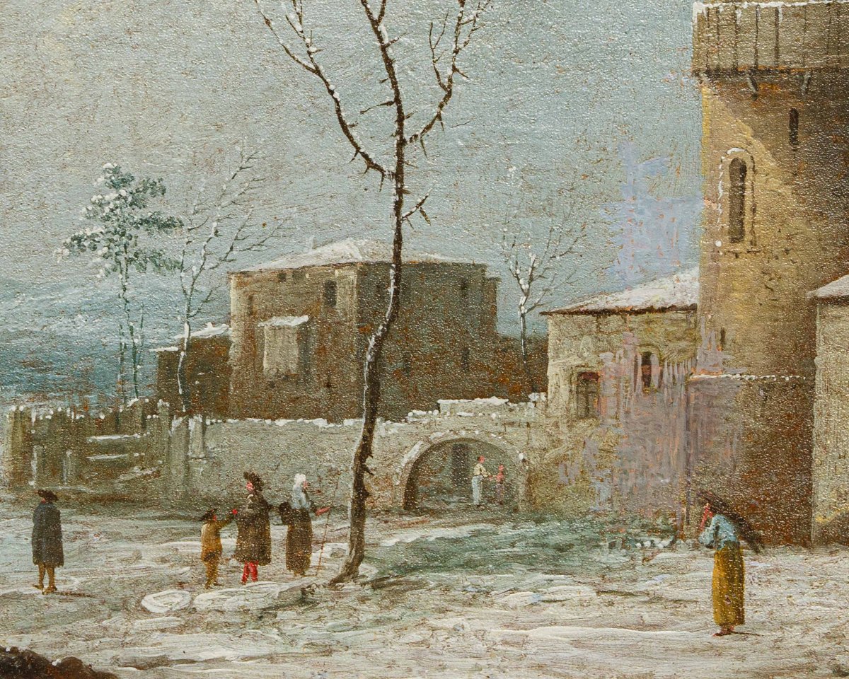 18th Century, Snowy Landscape With A Castle And Figures-photo-6