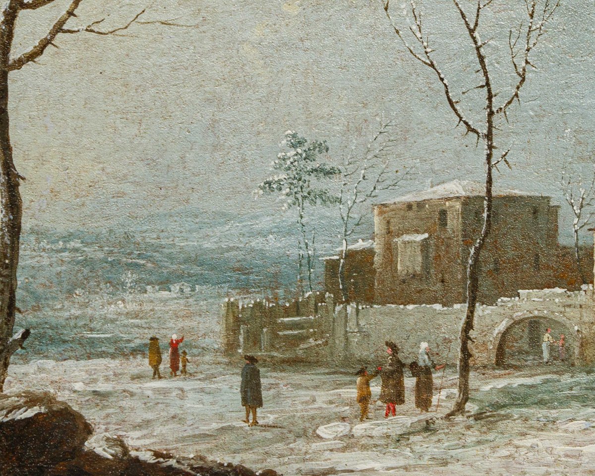 18th Century, Snowy Landscape With A Castle And Figures-photo-7