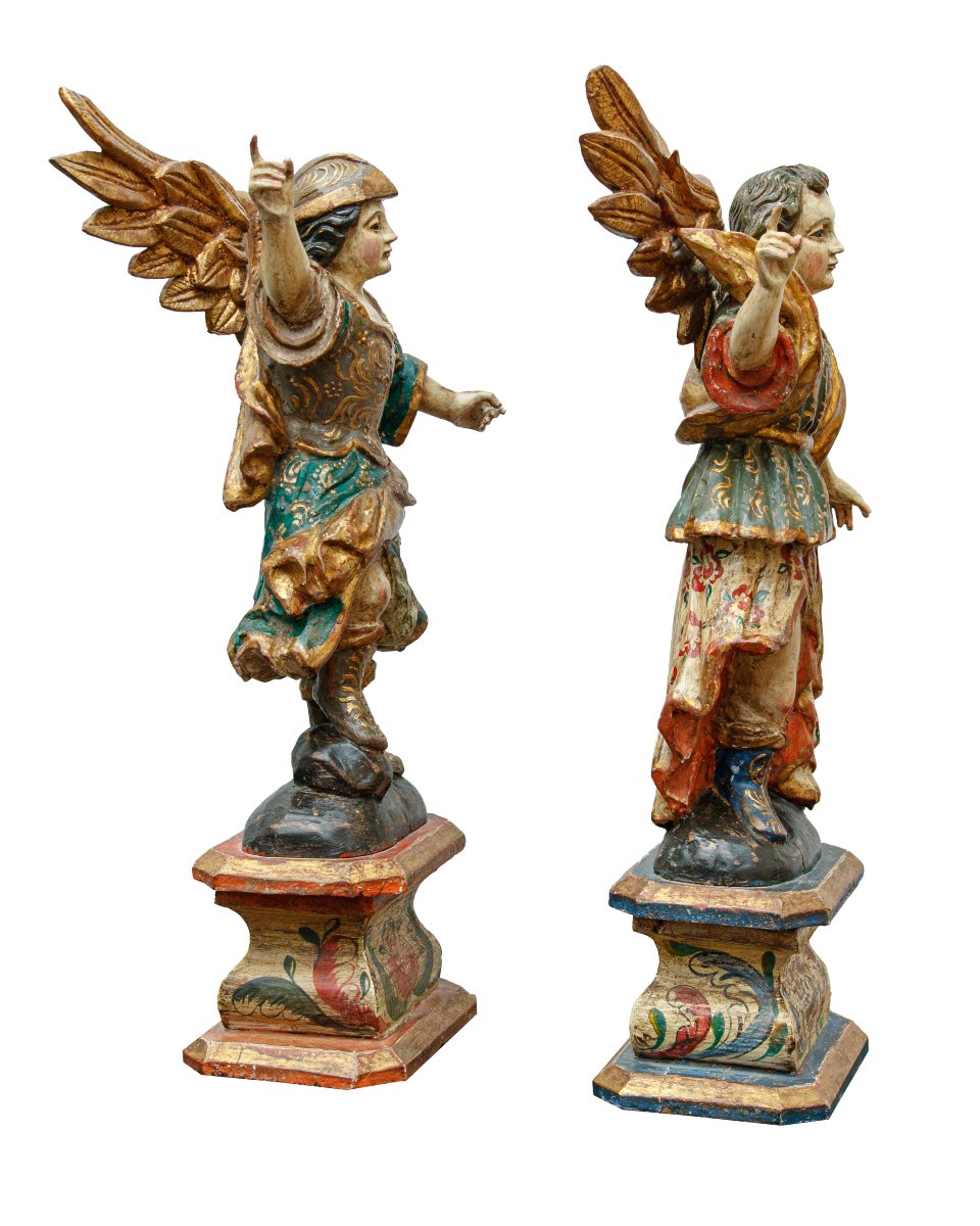 Portuguese School, Late 17th Century, Pair Of Angelic Figures-photo-2