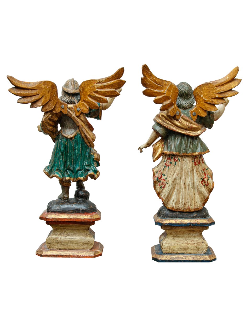Portuguese School, Late 17th Century, Pair Of Angelic Figures-photo-3