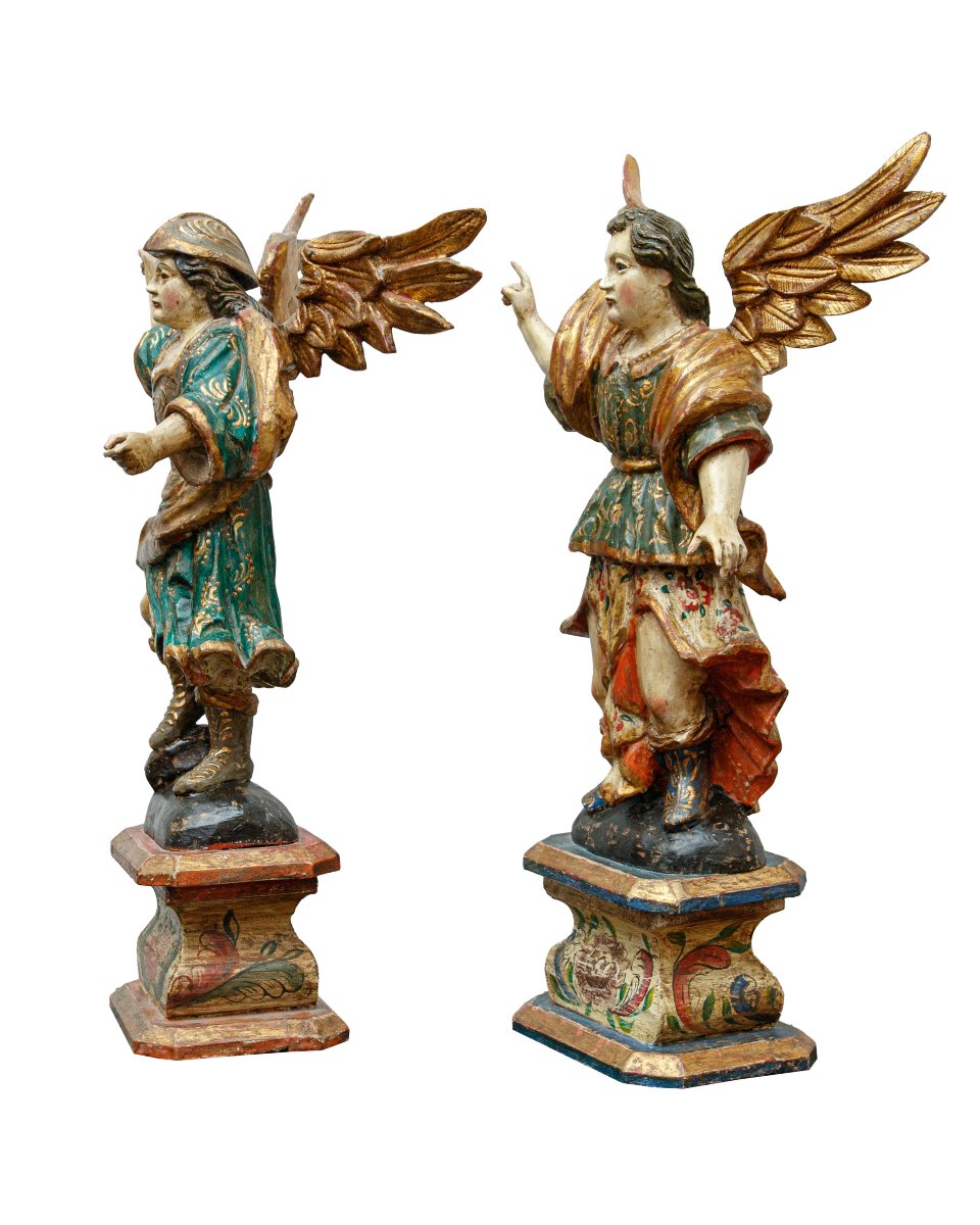 Portuguese School, Late 17th Century, Pair Of Angelic Figures-photo-4