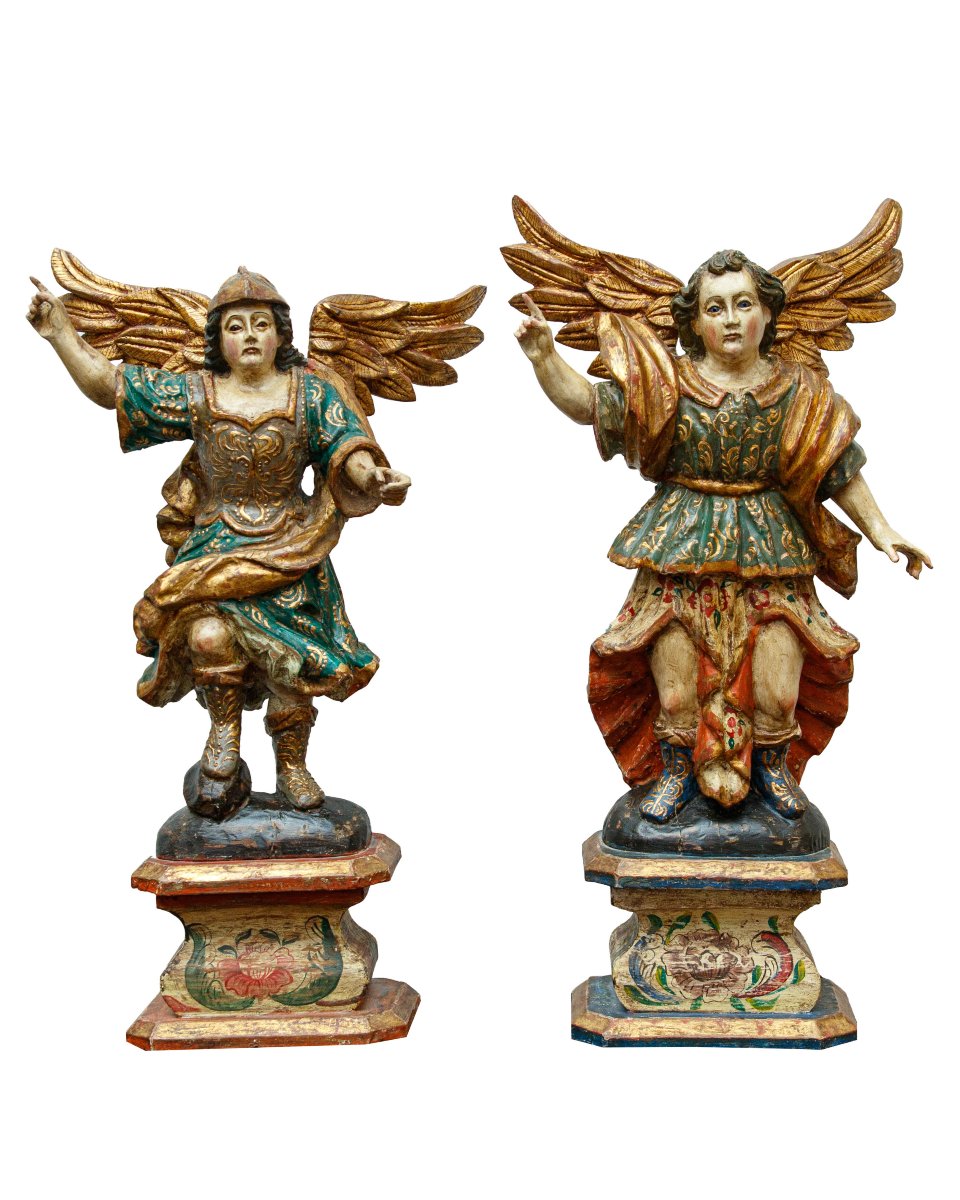 Portuguese School, Late 17th Century, Pair Of Angelic Figures
