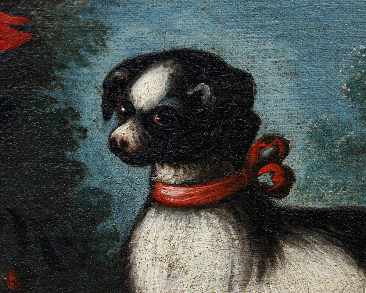 Angelo Zani ou « Monogrammiste A.V. »  (18ème), Vase de fleurs avec chien-photo-4