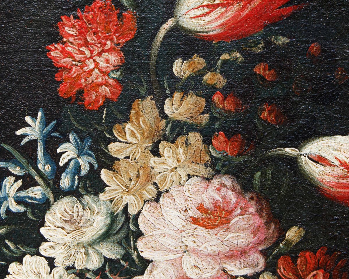 Angelo Zani ou « Monogrammiste A.V. »  (18ème), Vase de fleurs avec chien-photo-5