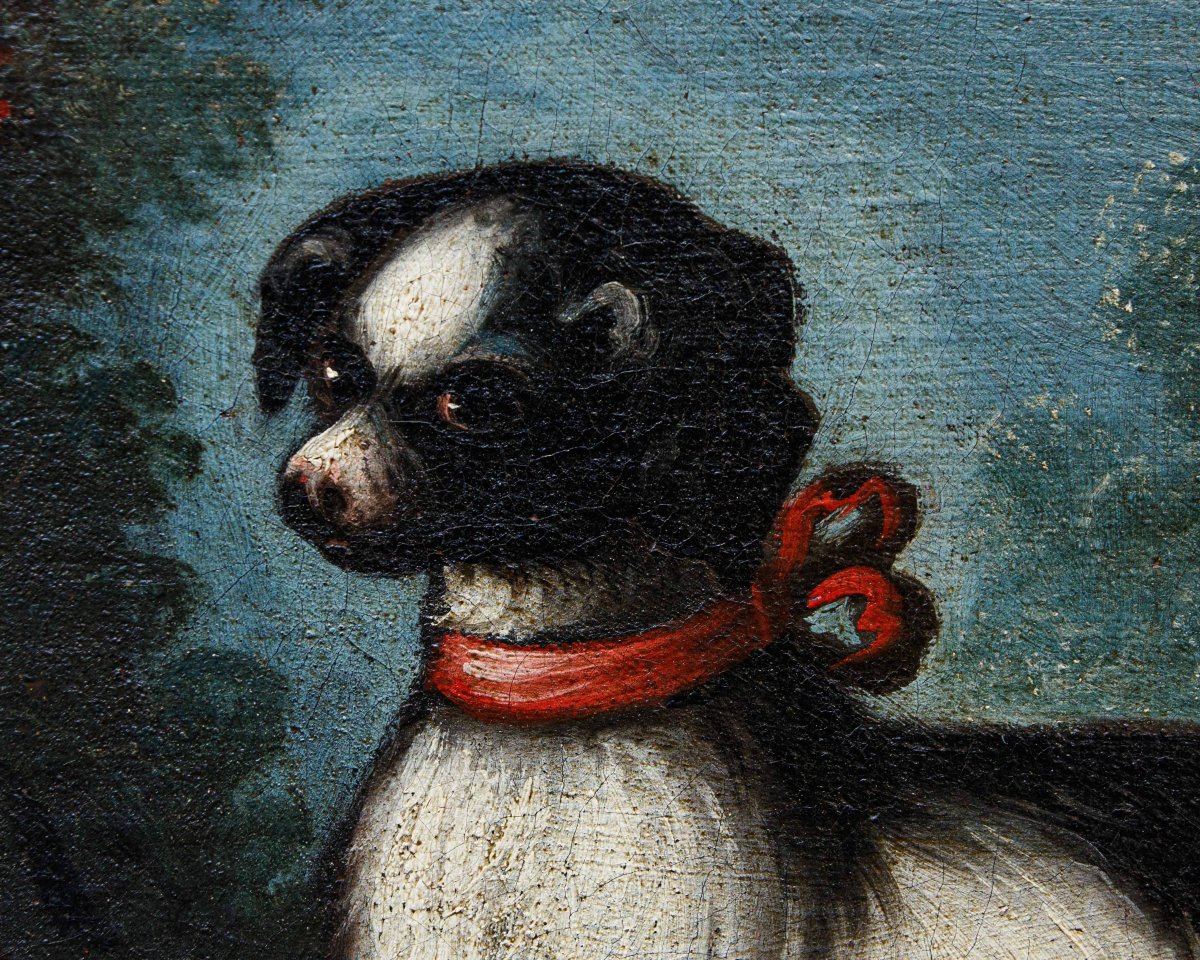 Angelo Zani ou « Monogrammiste A.V. »  (18ème), Vase de fleurs avec chien-photo-6