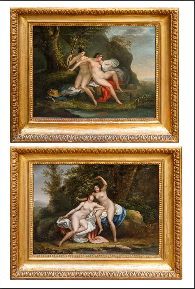 Fin du 18ème siècle - Début du 19ème siècle, Scène mythologique avec Eurydice et Paire de nymph