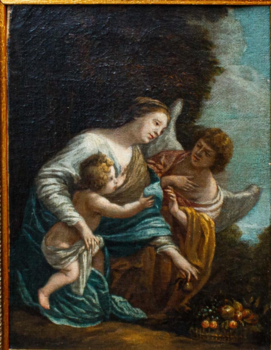 École romaine, 17ème siècle,  Vierge à l'Enfant et ange-photo-2