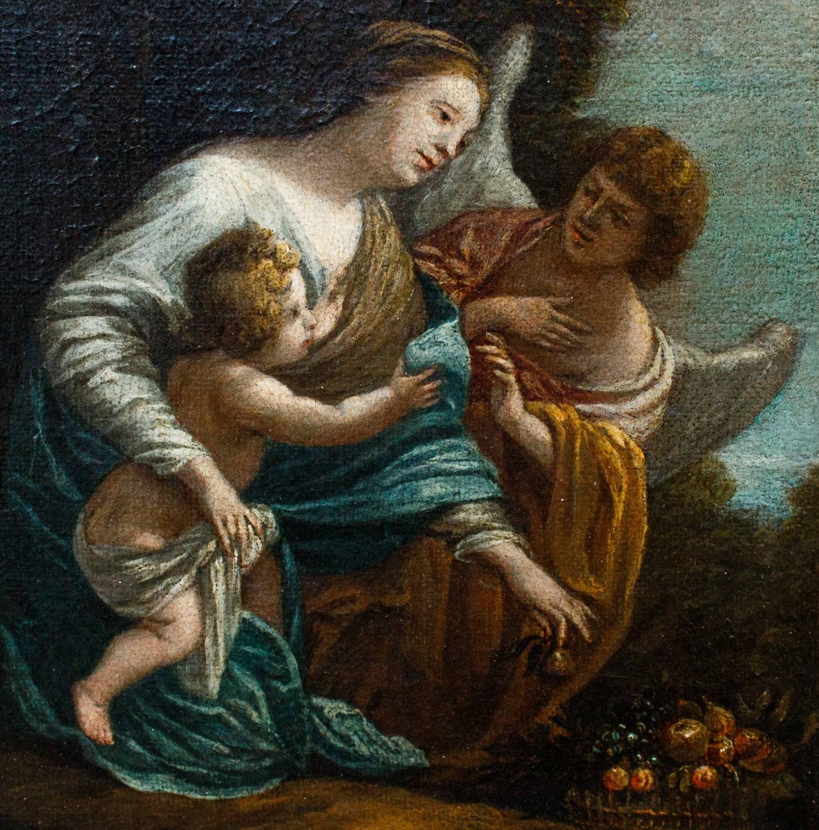 École romaine, 17ème siècle,  Vierge à l'Enfant et ange-photo-3