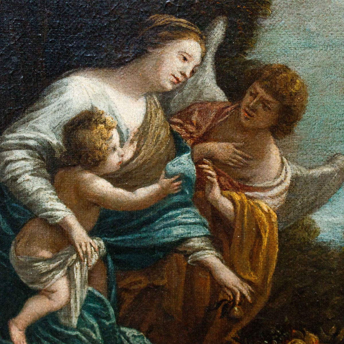 École romaine, 17ème siècle,  Vierge à l'Enfant et ange-photo-3