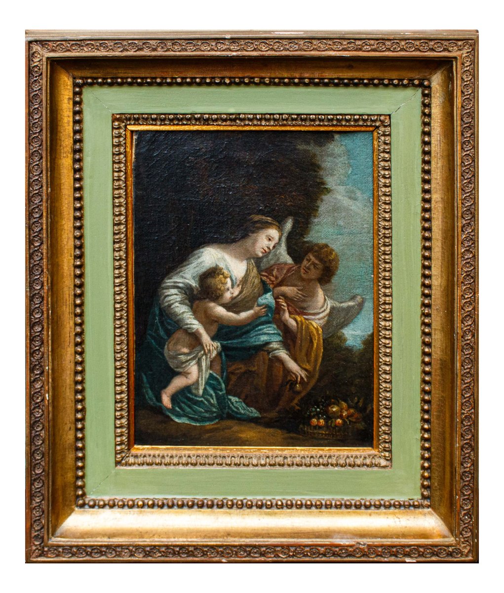 École romaine, 17ème siècle,  Vierge à l'Enfant et ange