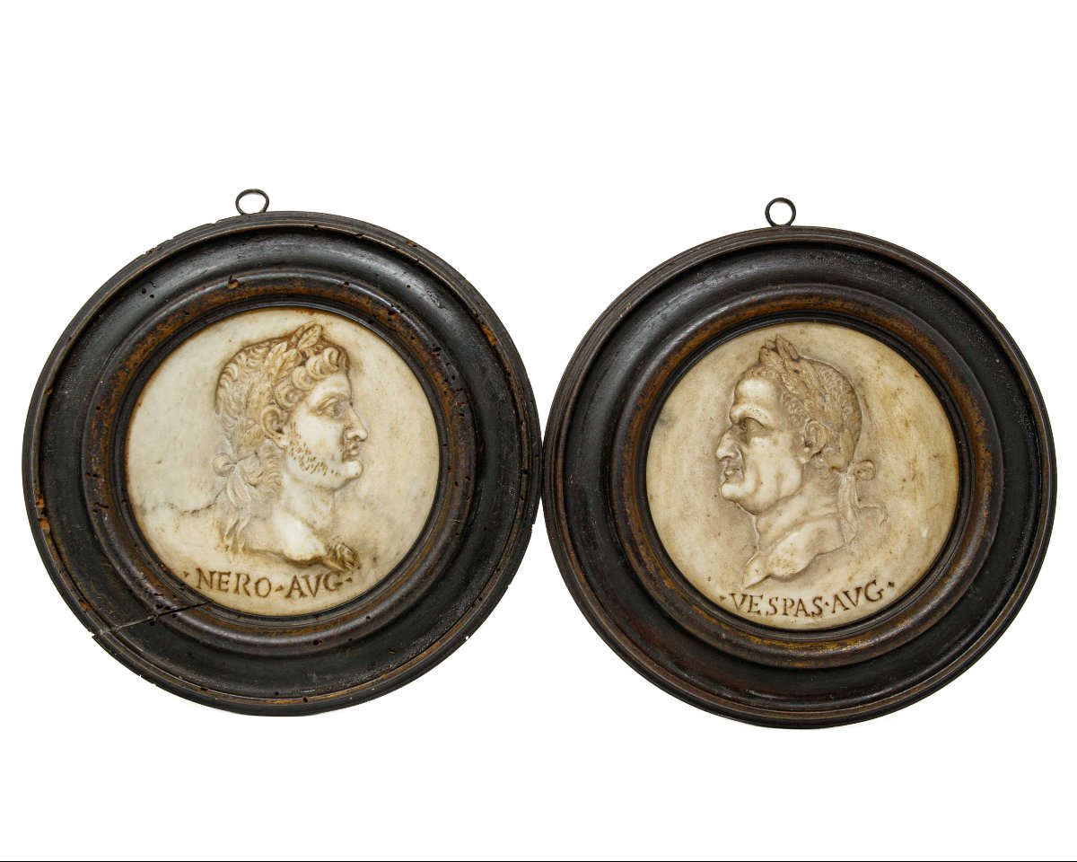 Rome, XVIe siècle, Paire de médaillons avec Néron et Vespasien