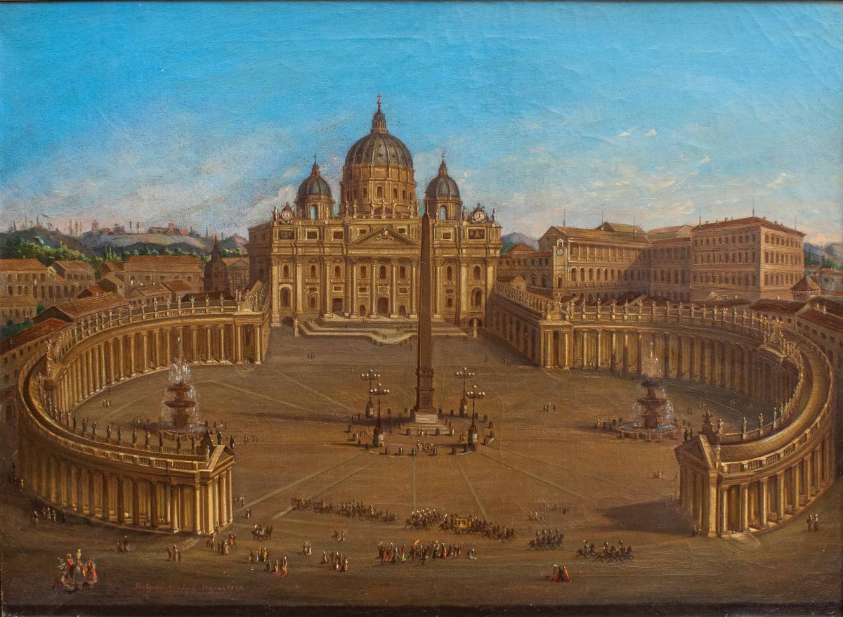 Joseph Bolzern (Kriens 1828, -Rome, 1901), Basilique Saint-Pierre et colonnade en face-photo-2