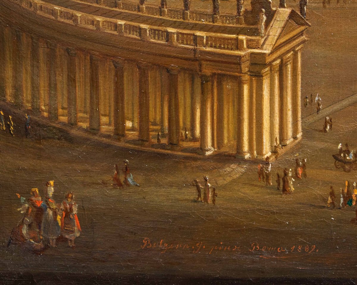 Joseph Bolzern (Kriens 1828, -Rome, 1901), Basilique Saint-Pierre et colonnade en face-photo-5