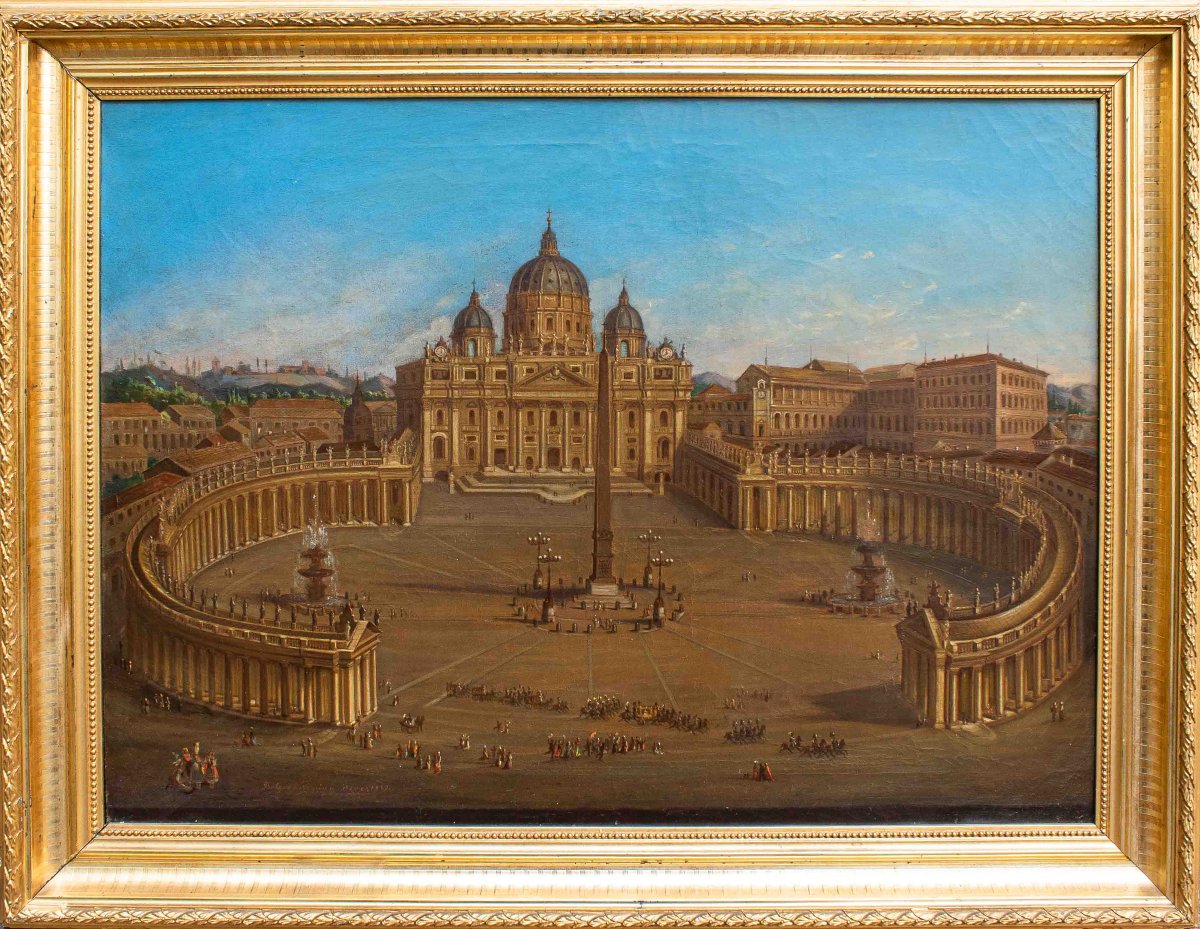 Joseph Bolzern (Kriens 1828, -Rome, 1901), Basilique Saint-Pierre et colonnade en face