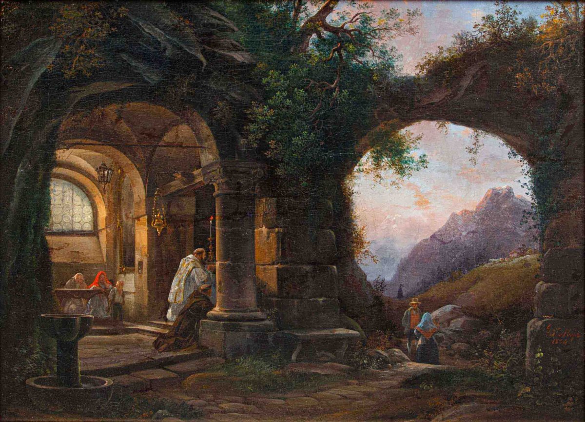Federico Moja (Milan, 20 octobre 1802 - Dolo (VE), 29 mars 1885), La messe entre les ruines-photo-2