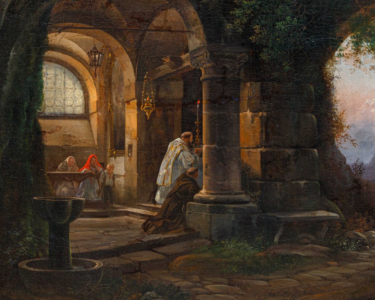 Federico Moja (Milan, 20 octobre 1802 - Dolo (VE), 29 mars 1885), La messe entre les ruines-photo-6