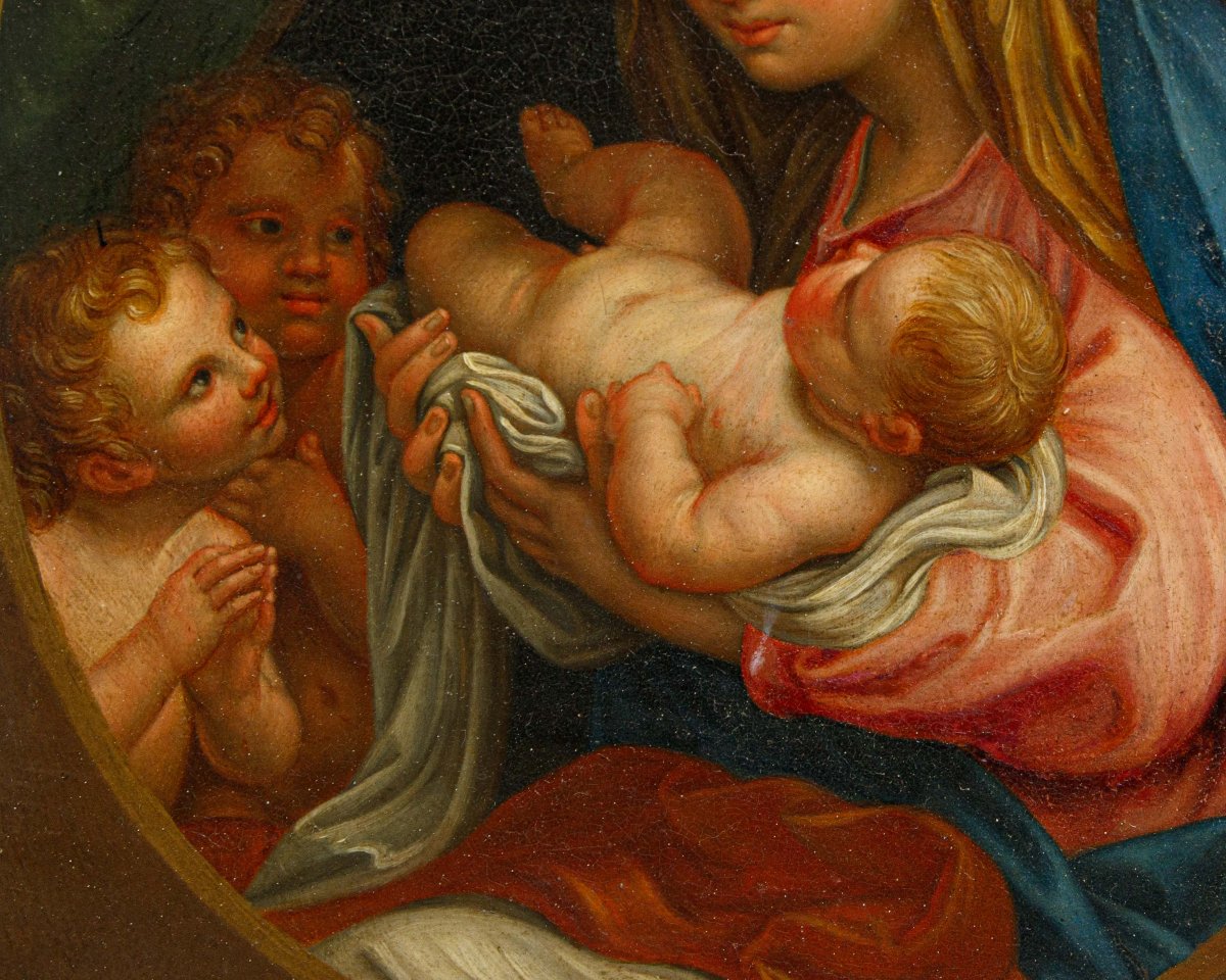 XVIIIe siècle, Vierge avec l’Enfant et deux putti - Madone de la chaise-photo-1