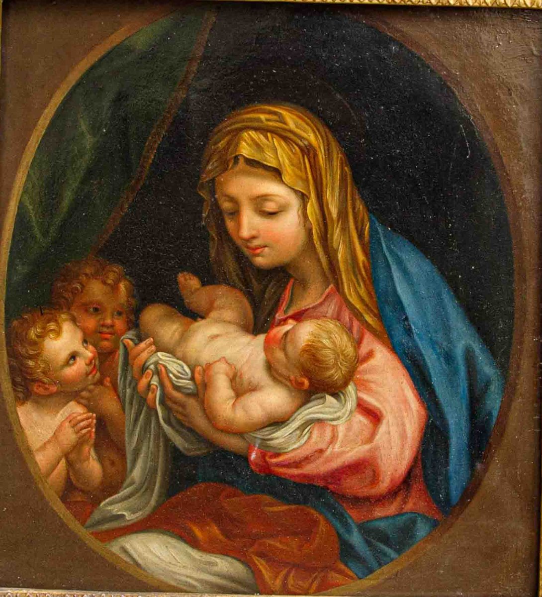 XVIIIe siècle, Vierge avec l’Enfant et deux putti - Madone de la chaise-photo-3