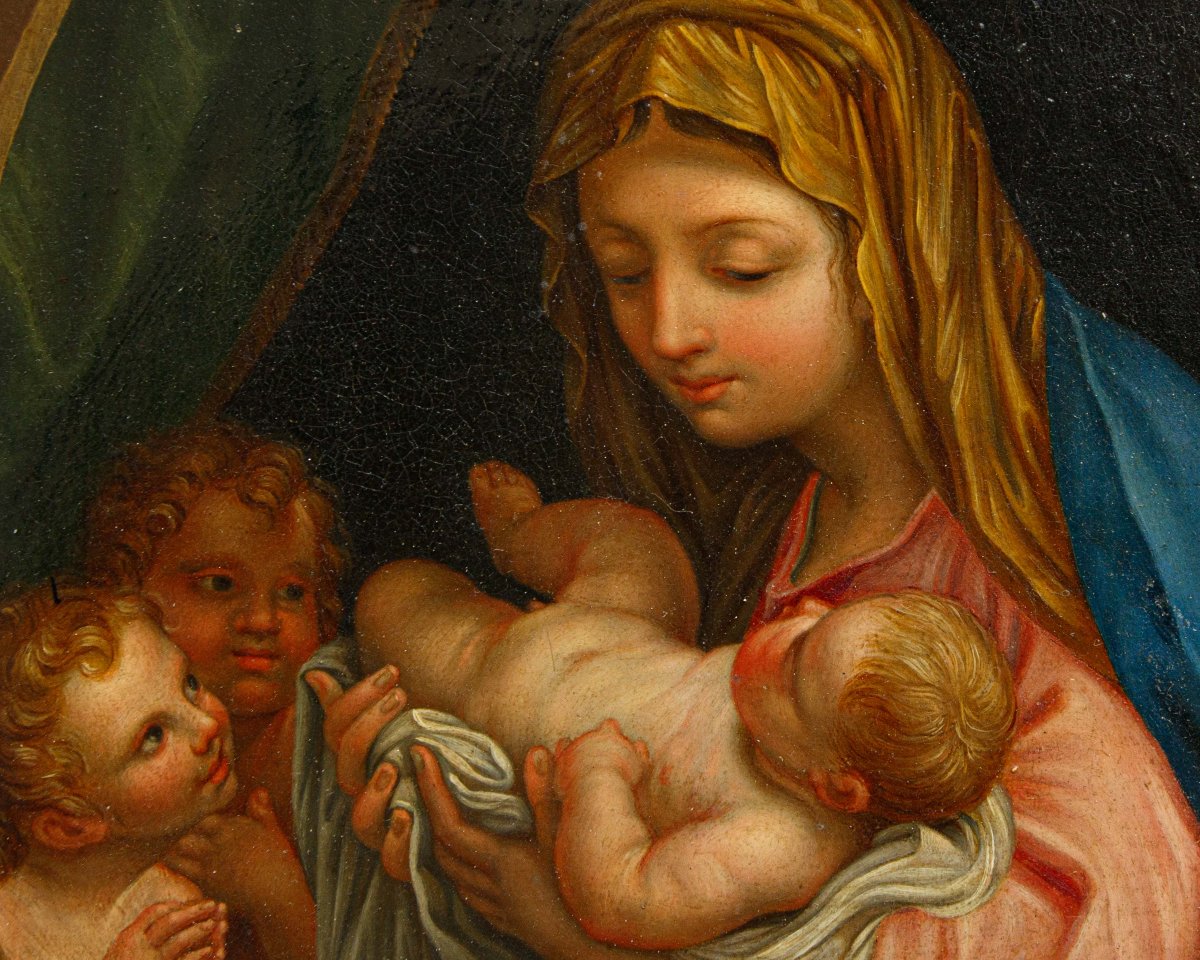 XVIIIe siècle, Vierge avec l’Enfant et deux putti - Madone de la chaise-photo-7