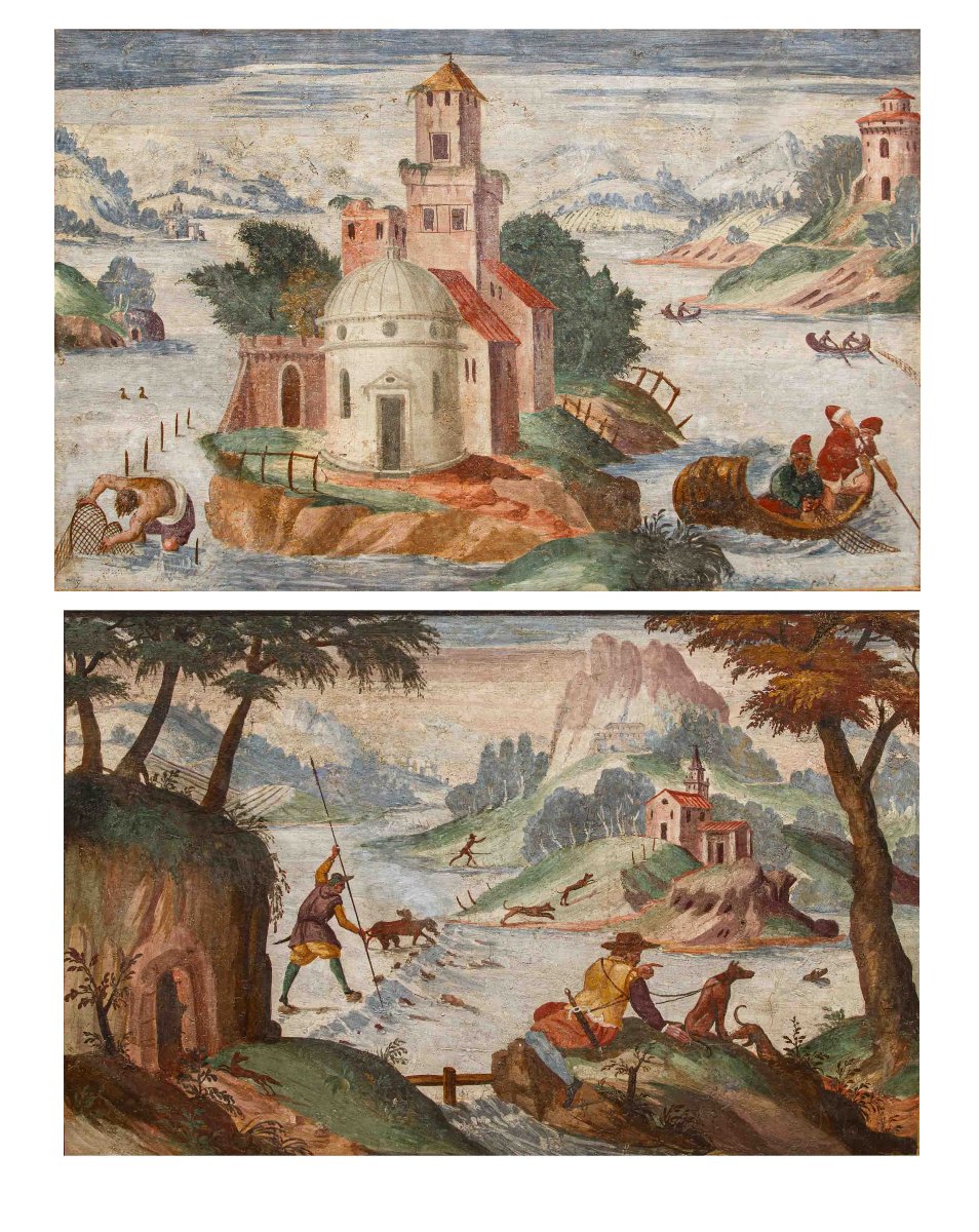 Pietro Baschenis (Bergame, 1590-1600 - 1630), Couple de paysages fantastiques-photo-2