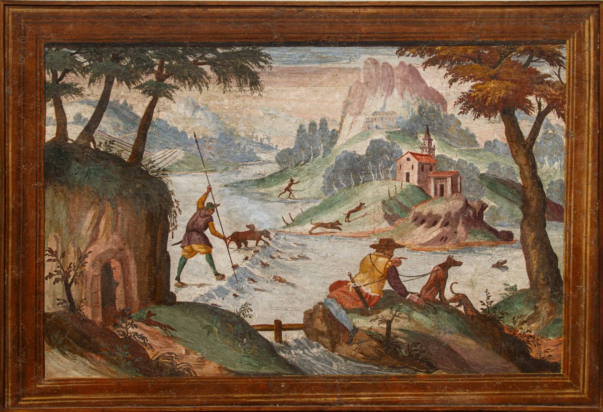 Pietro Baschenis (Bergame, 1590-1600 - 1630), Couple de paysages fantastiques-photo-3