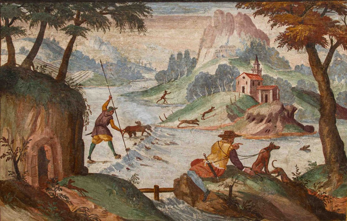 Pietro Baschenis (Bergame, 1590-1600 - 1630), Couple de paysages fantastiques-photo-1