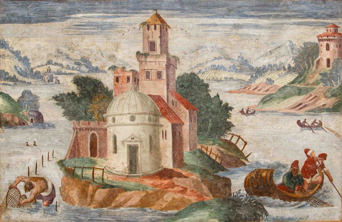 Pietro Baschenis (Bergame, 1590-1600 - 1630), Couple de paysages fantastiques-photo-2