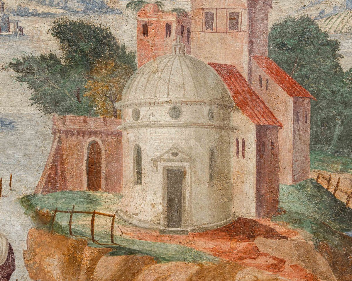 Pietro Baschenis (Bergame, 1590-1600 - 1630), Couple de paysages fantastiques-photo-5