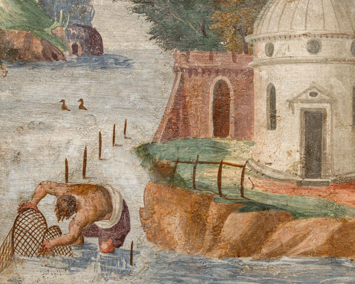 Pietro Baschenis (Bergame, 1590-1600 - 1630), Couple de paysages fantastiques-photo-6