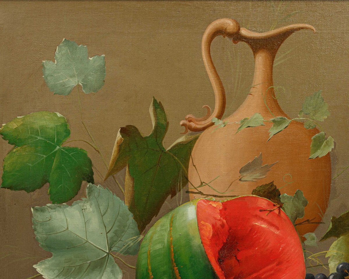 Cleto Gibello (1892 - 1944), Couple de natures mortes avec des fruits et une cruche-photo-6