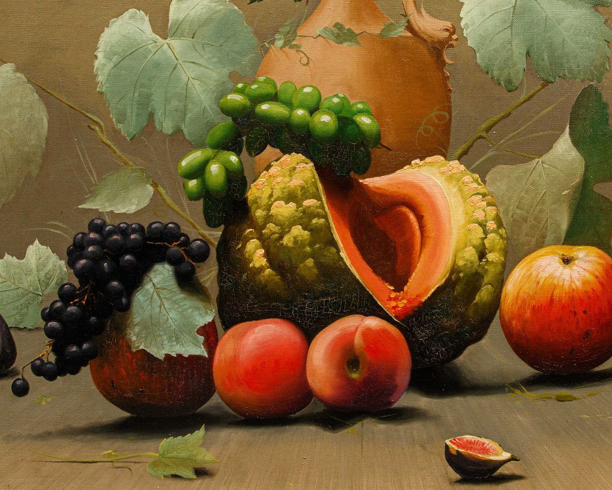 Cleto Gibello (1892 - 1944), Couple de natures mortes avec des fruits et une cruche-photo-8