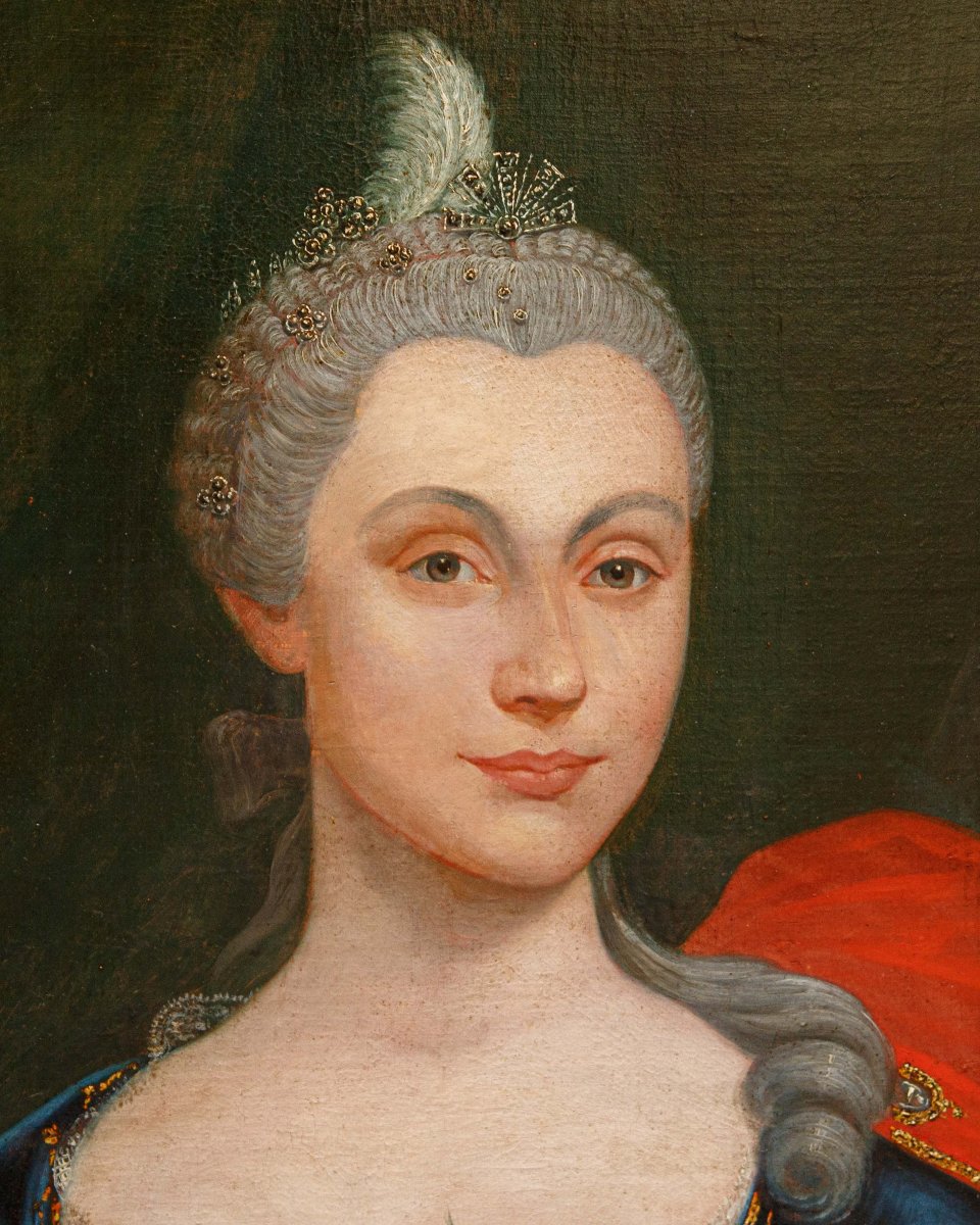 Peintre lombard du XVIIIe siècle, Portrait d’une gentilfemme avec un chien et rose-photo-3
