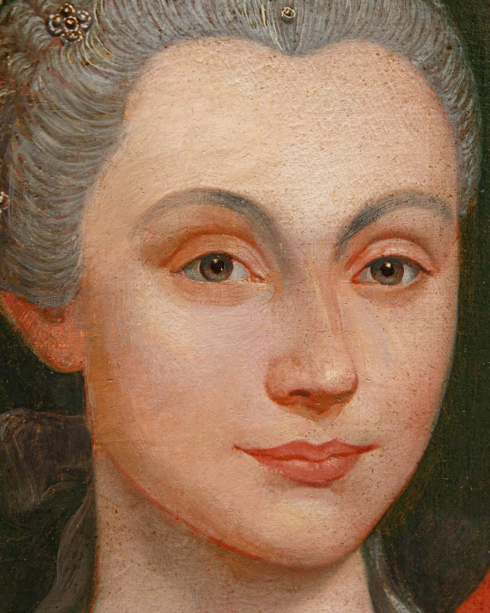 Peintre lombard du XVIIIe siècle, Portrait d’une gentilfemme avec un chien et rose-photo-5