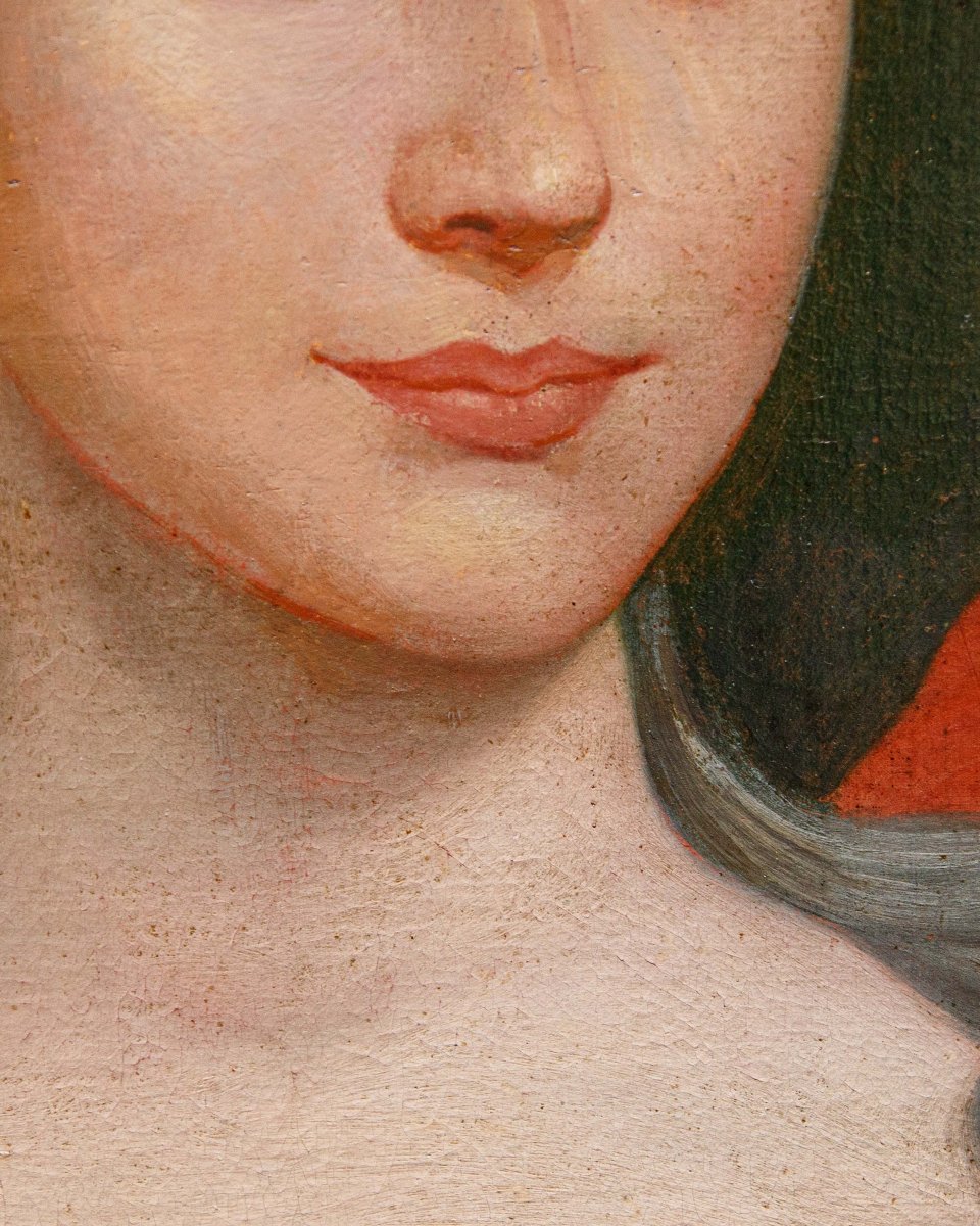 Peintre lombard du XVIIIe siècle, Portrait d’une gentilfemme avec un chien et rose-photo-8