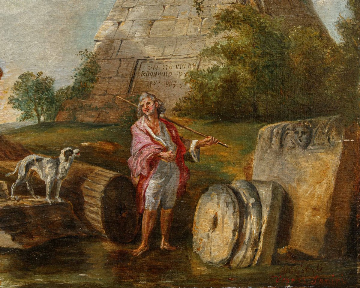 Late 18th Century, By Giovanni Paolo Panini, *capriccio Of Ruins With The Pyramid Of Cestius*-photo-3
