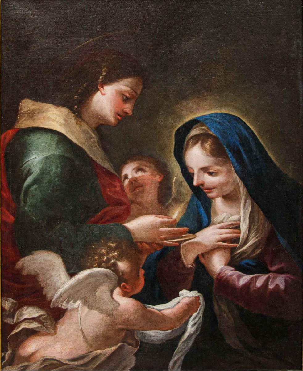 École émilienne du milieu du XVIIe siècle, La Vierge reçoit l’Eucharistie de saint Jean-photo-2