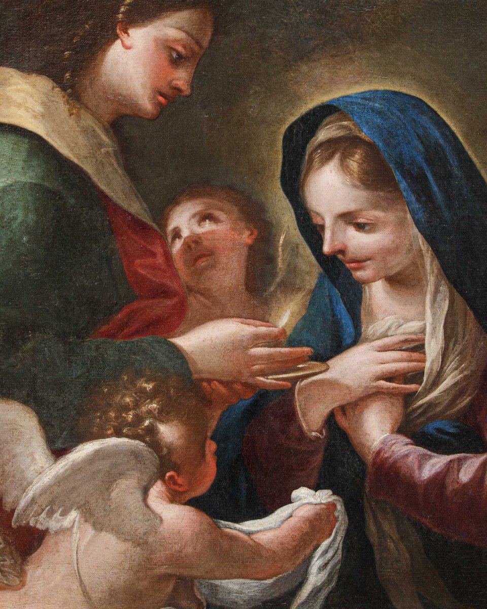 École émilienne du milieu du XVIIe siècle, La Vierge reçoit l’Eucharistie de saint Jean-photo-1