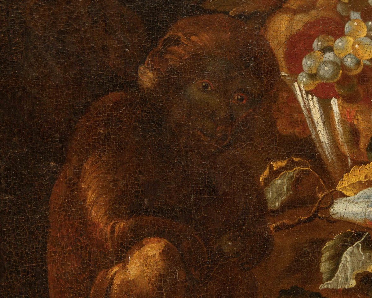 Bottega Degli Spadino, Still Life With Fruit, Pumpkin, And Monkey-photo-2