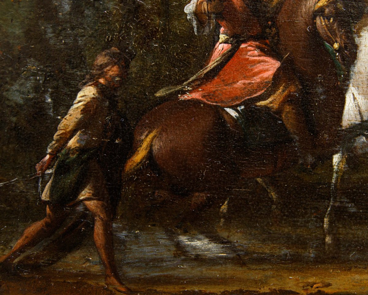 Jan Wyck (1645-1702), atelier de, Couple de nobles à la chasse-photo-6