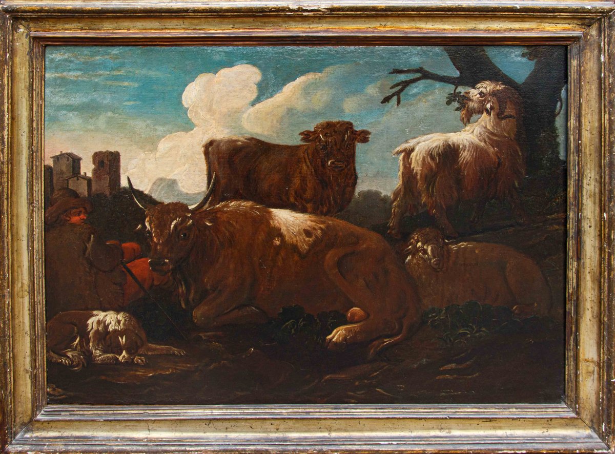 Jacob Roos, dit Rose de Naples, Berger avec des harpons - Taureau assailli par des chienes-photo-4