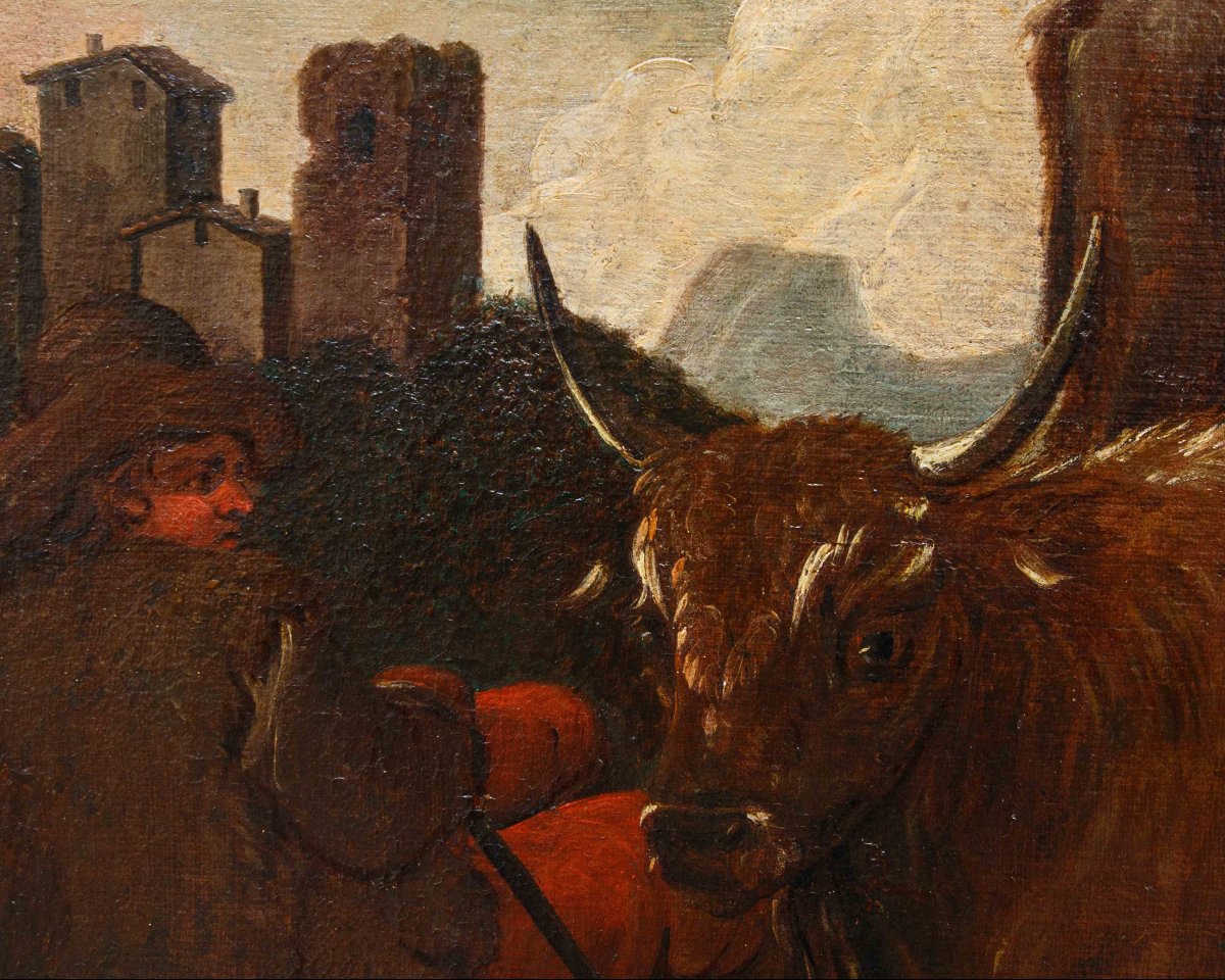 Jacob Roos, dit Rose de Naples, Berger avec des harpons - Taureau assailli par des chienes-photo-7