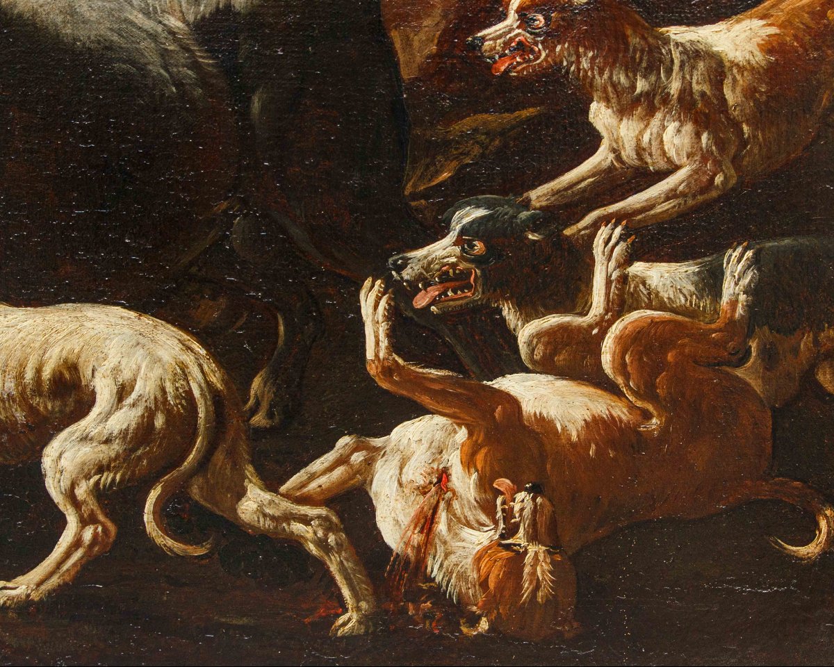 Jacob Roos, dit Rose de Naples, Berger avec des harpons - Taureau assailli par des chienes-photo-8