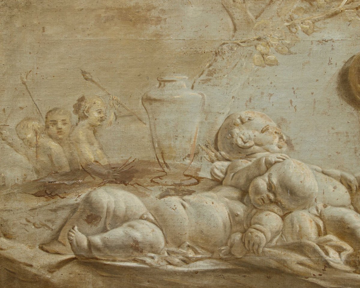 France, Second Half Of The 18th Century, Trompe-l'œil Of A Marble Bas-relief Featuring Cherubs-photo-1