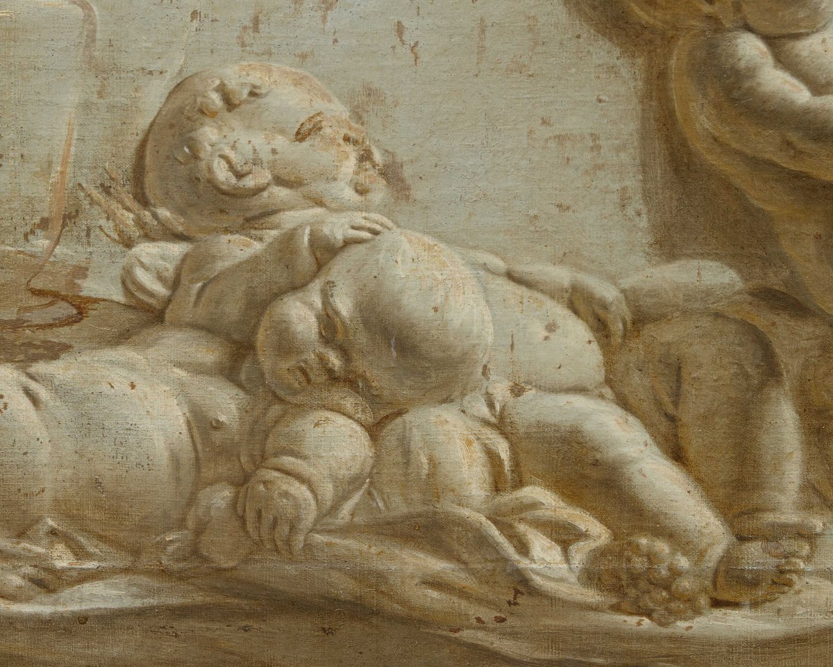 France, Second Half Of The 18th Century, Trompe-l'œil Of A Marble Bas-relief Featuring Cherubs-photo-3