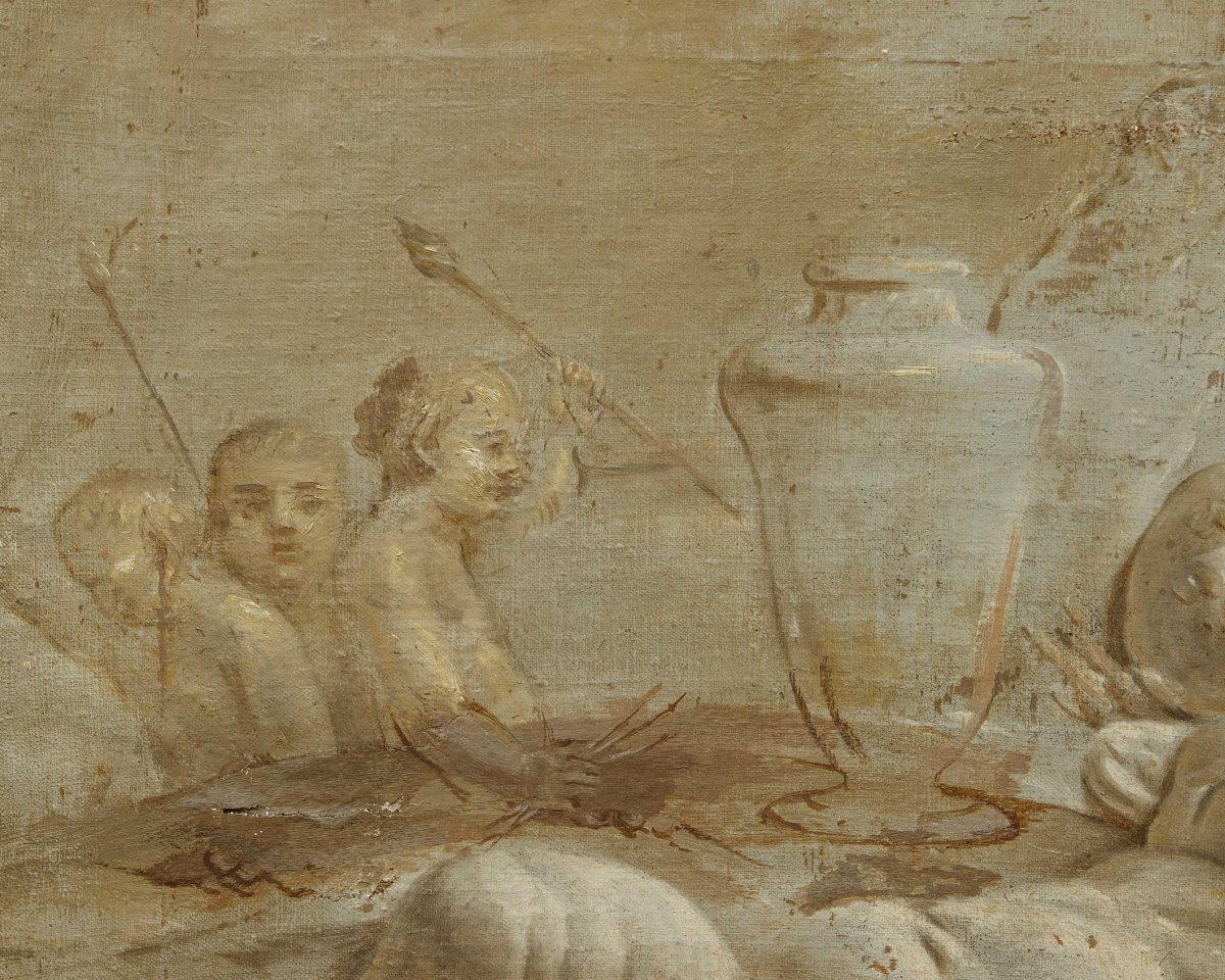 France, Second Half Of The 18th Century, Trompe-l'œil Of A Marble Bas-relief Featuring Cherubs-photo-4