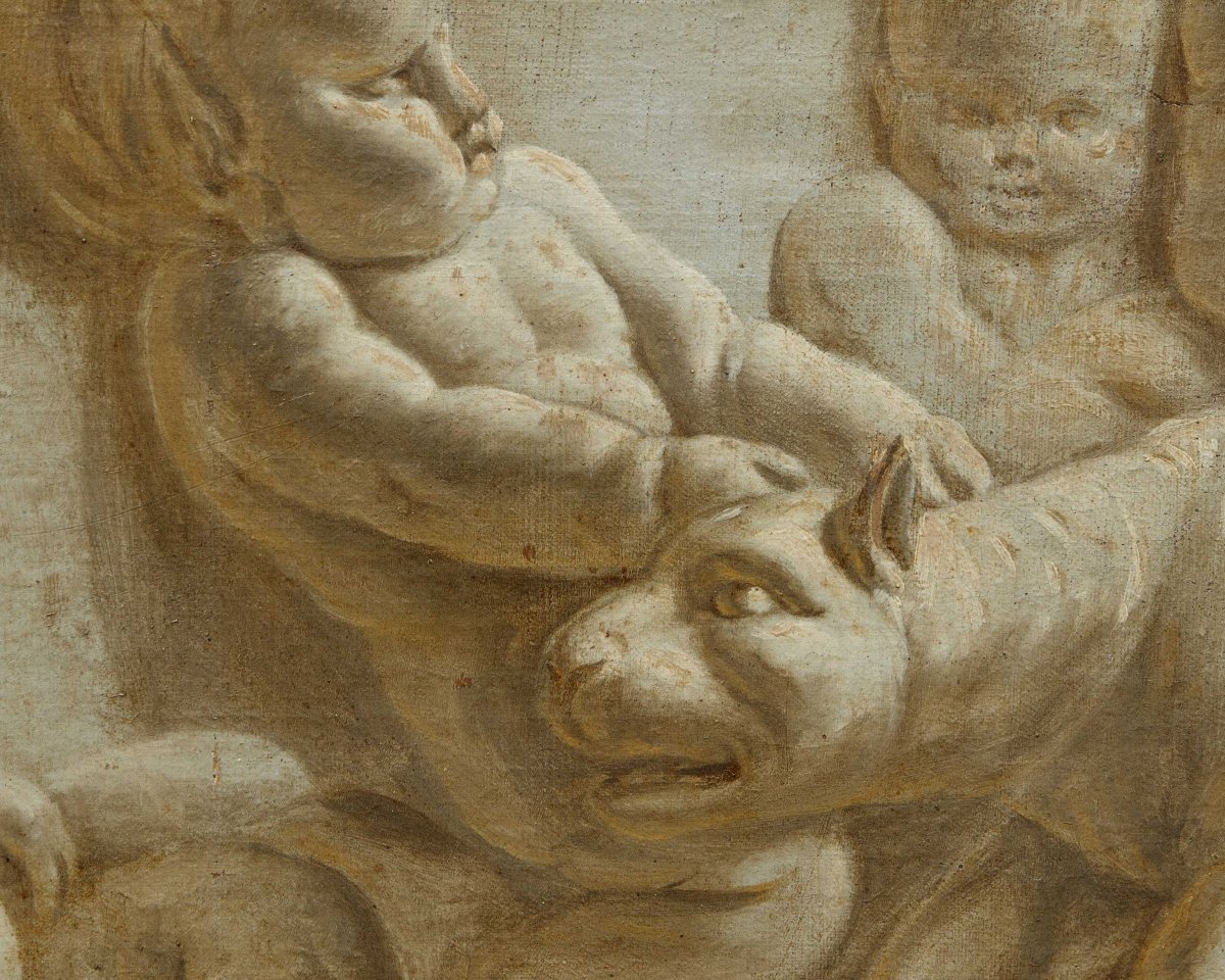 France, Second Half Of The 18th Century, Trompe-l'œil Of A Marble Bas-relief Featuring Cherubs-photo-5