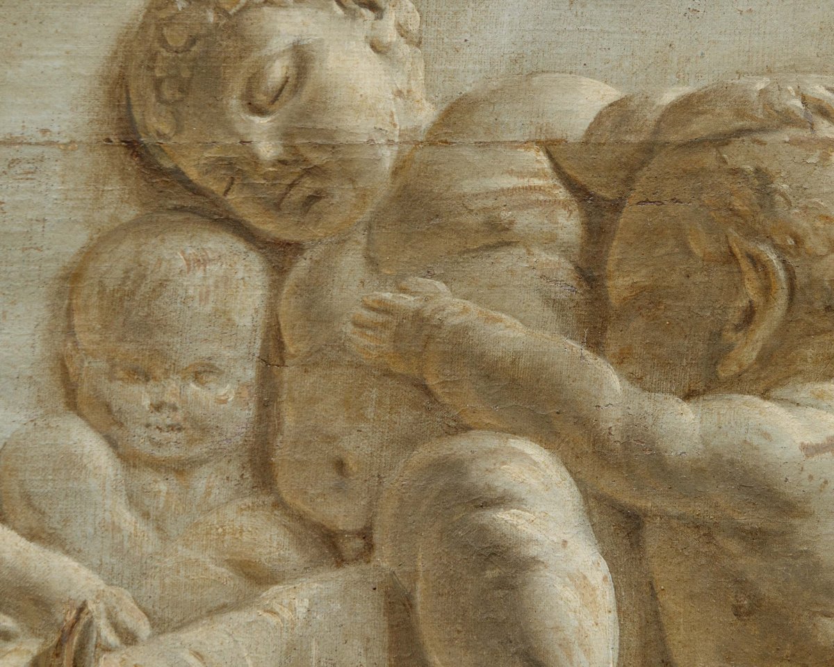 France, Second Half Of The 18th Century, Trompe-l'œil Of A Marble Bas-relief Featuring Cherubs-photo-6