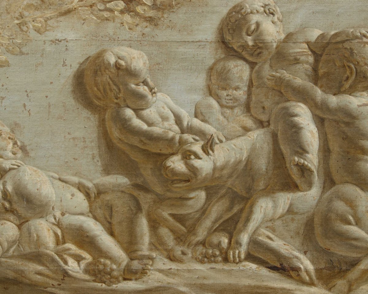 France, Second Half Of The 18th Century, Trompe-l'œil Of A Marble Bas-relief Featuring Cherubs-photo-7