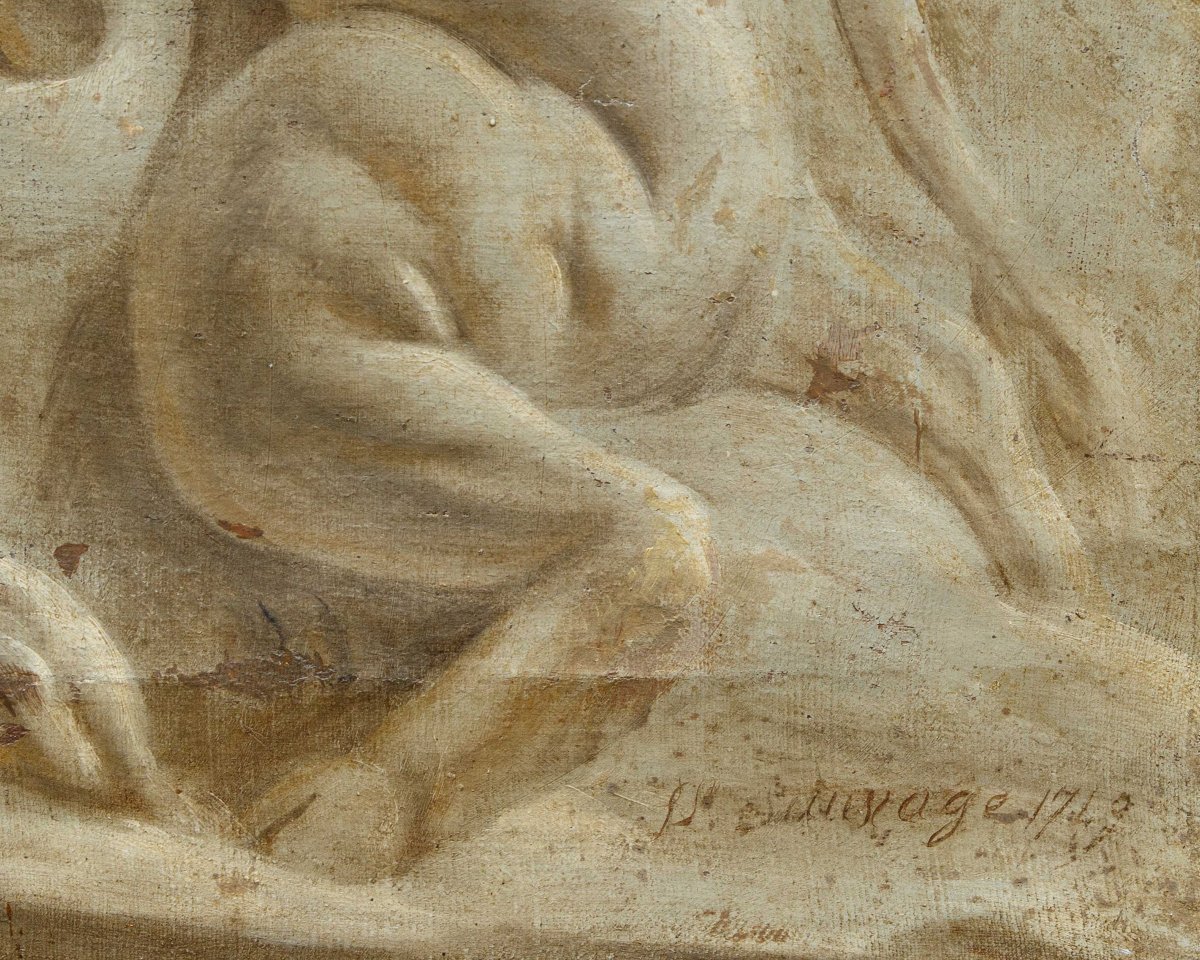 France, Second Half Of The 18th Century, Trompe-l'œil Of A Marble Bas-relief Featuring Cherubs-photo-8